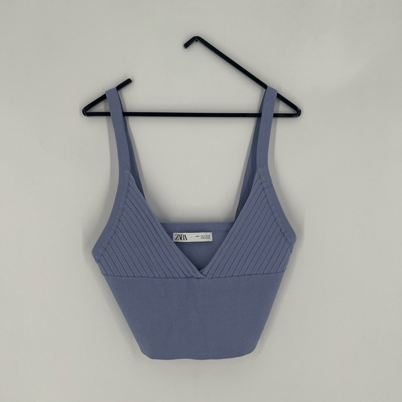 Zara Ribbed Knit Deep V Neck Cropped Tank - Picture 1 of 5